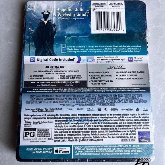 Disney MALEFICENT (4K ULTRA HD + BLU-RAY+ DIGITAL) Best Buy Steelbook™ Brand NEW - Picture 2 of 3
